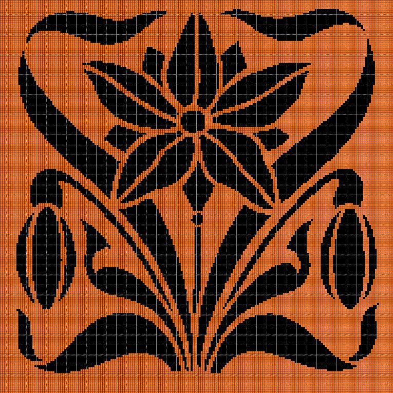 Orange flower silhouette cross stitch pattern in pdf