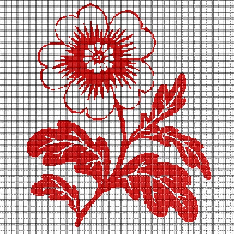 Red flower silhouette cross stitch pattern in pdf