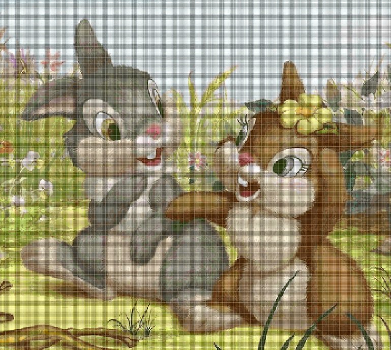 Cute bunnies cross stitch pattern in pdf DMC