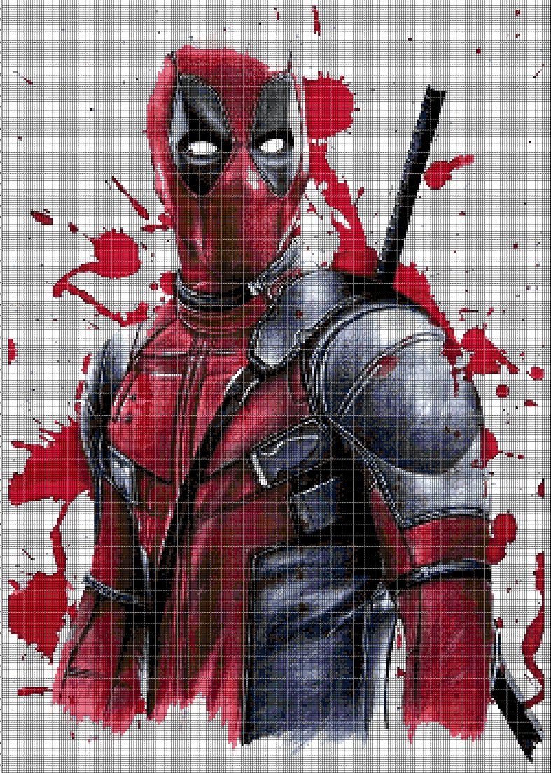 Deadpool 2 cross stitch pattern in pdf DMC