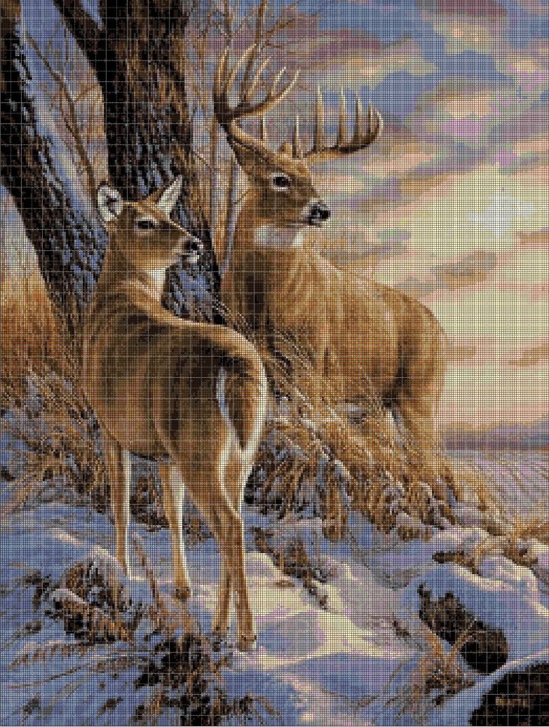 Deers 2 cross stitch pattern in pdf DMC