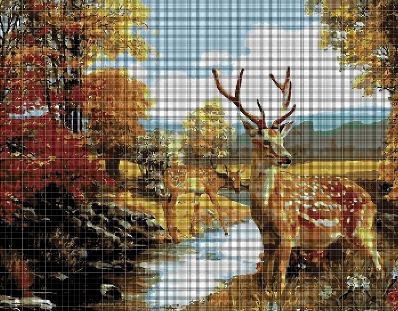 Deers 3 cross stitch pattern in pdf DMC