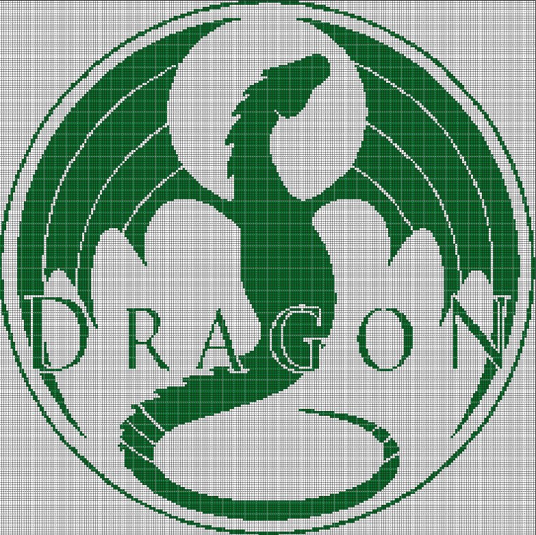 Emerald green dragon silhouette cross stitch pattern in pdf