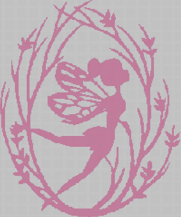 Fairy in grass silhouette cross stitch pattern in pdf