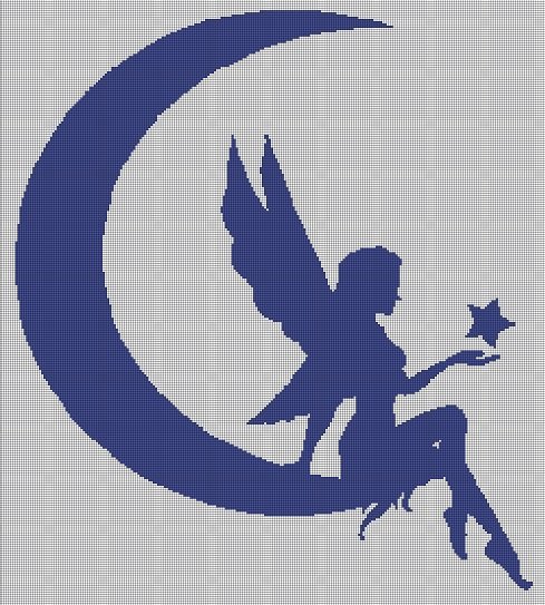Fairy in moon silhouette cross stitch pattern in pdf