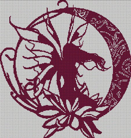 Fairy Moon silhouette cross stitch pattern in pdf