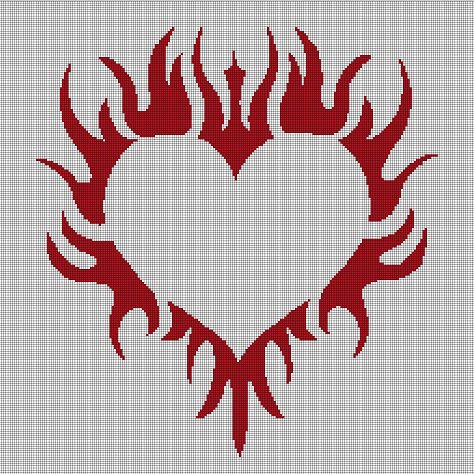 Fire heart silhouette cross stitch pattern in pdf