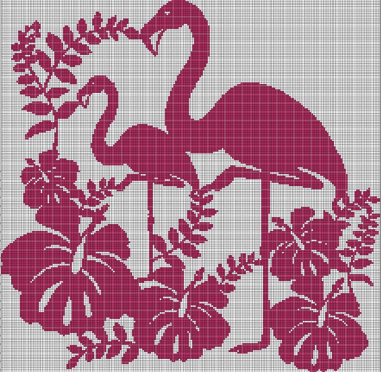 Flamingos silhouette cross stitch pattern in pdf