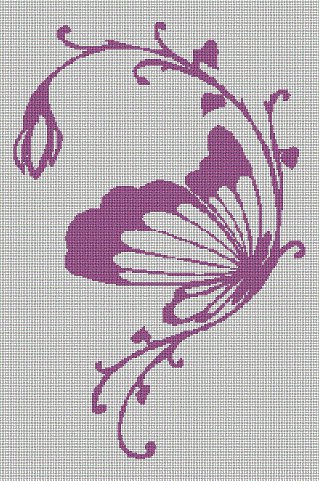 Flower and butterfly silhouette cross stitch pattern in pdf
