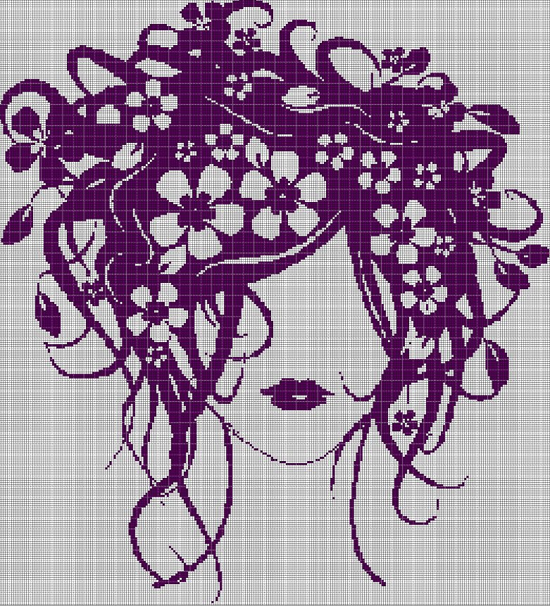 Flower hair silhouette cross stitch pattern in pdf