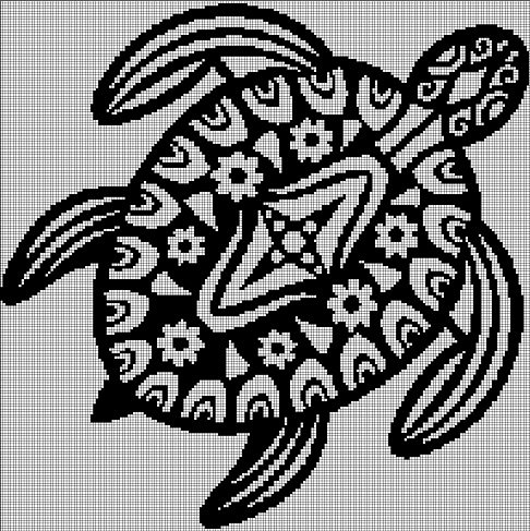 Flower Motif turtle style silhouette cross stitch pattern in pdf