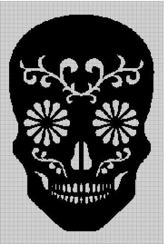 Flower skull style silhouette cross stitch pattern in pdf