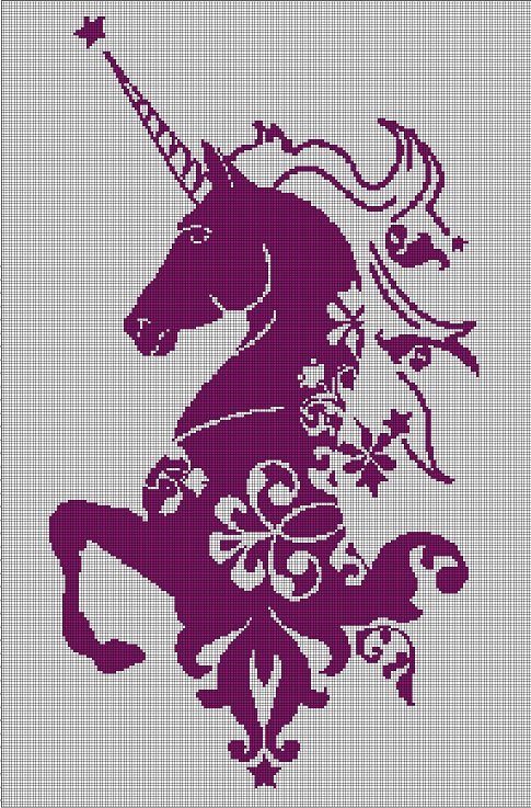 Flower Unicorn silhouette cross stitch pattern in pdf