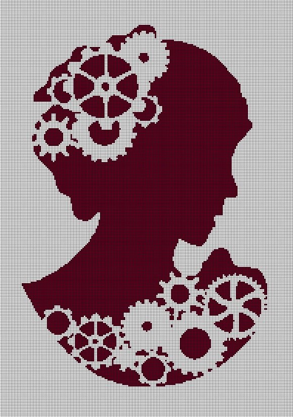 Gears lady silhouette cross stitch pattern in pdf