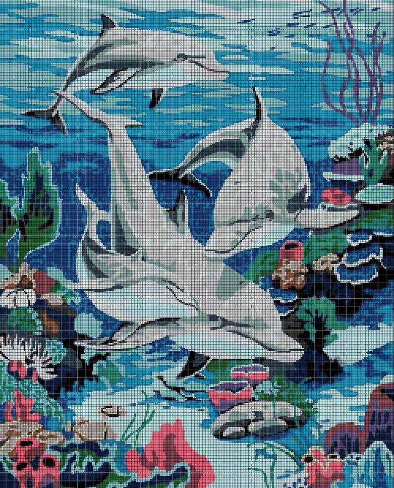 Dolphins cross stitch pattern in pdf DMC