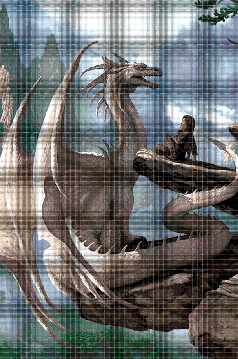 Dragon and girl fantasy cross stitch pattern in pdf DMC