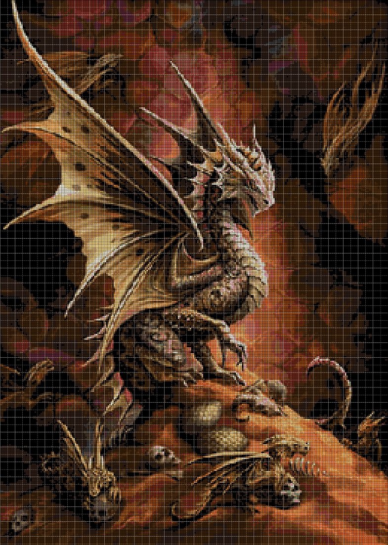 Dragon and skulls cross stitch pattern in pdf DMC