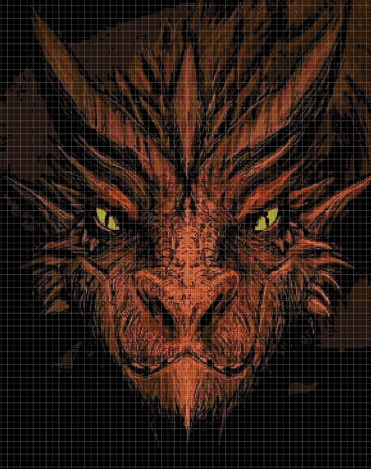 Dragon head red cross stitch pattern in pdf DMC