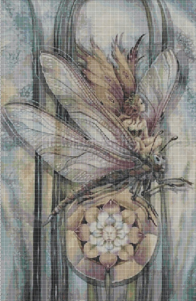 Dragonfly and fairy cross stitch pattern in pdf DMC