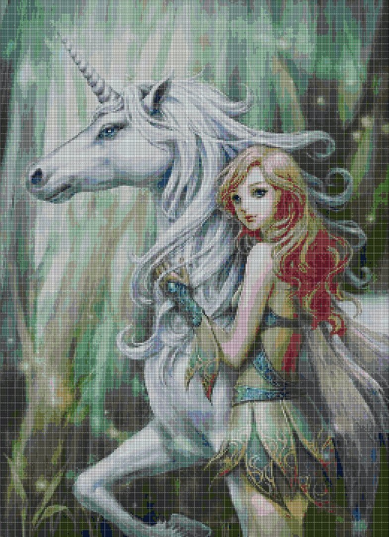 Fairy and unicorn cross stitch pattern in pdf DMC