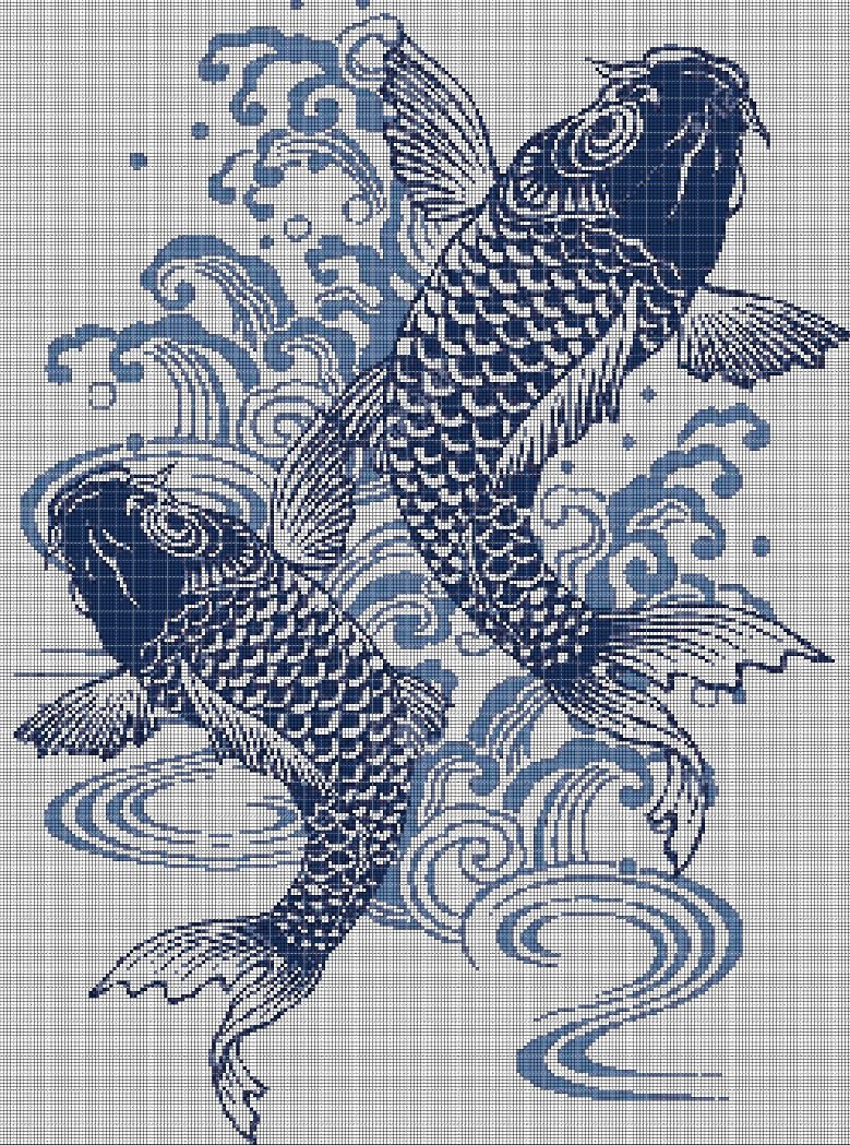 Fishes cross stitch pattern in pdf DMC