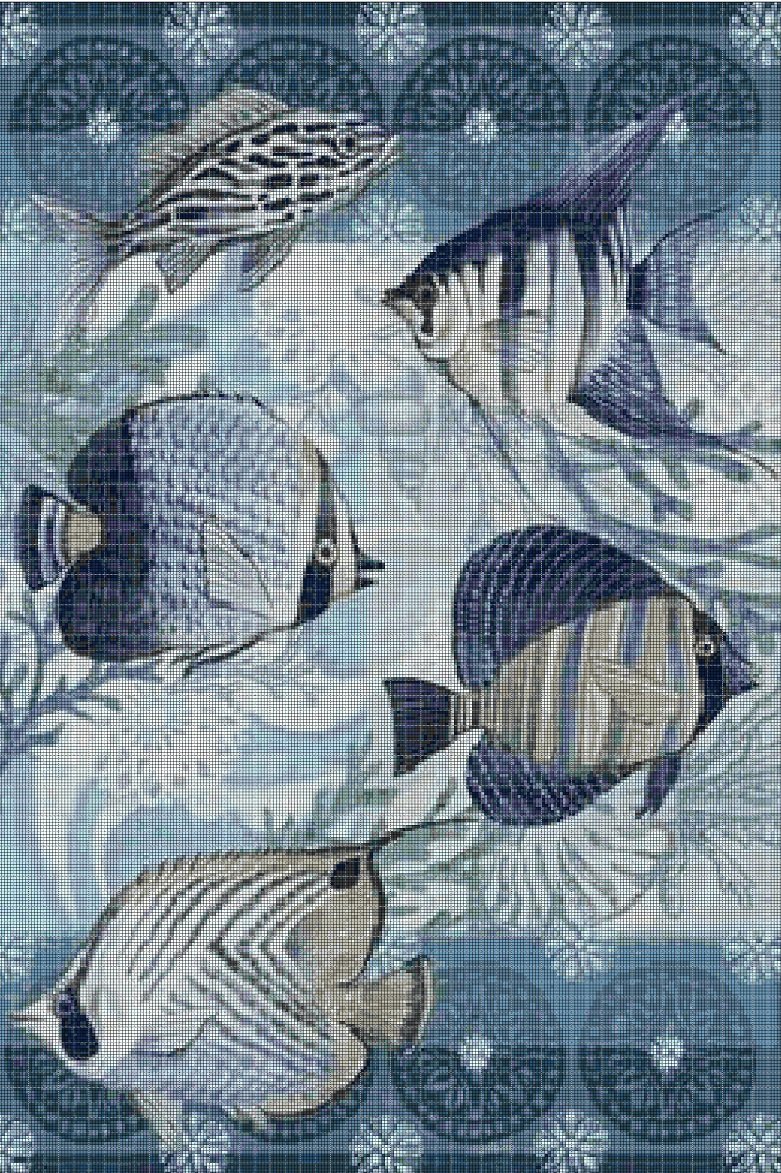 Fishes 2 cross stitch pattern in pdf DMC