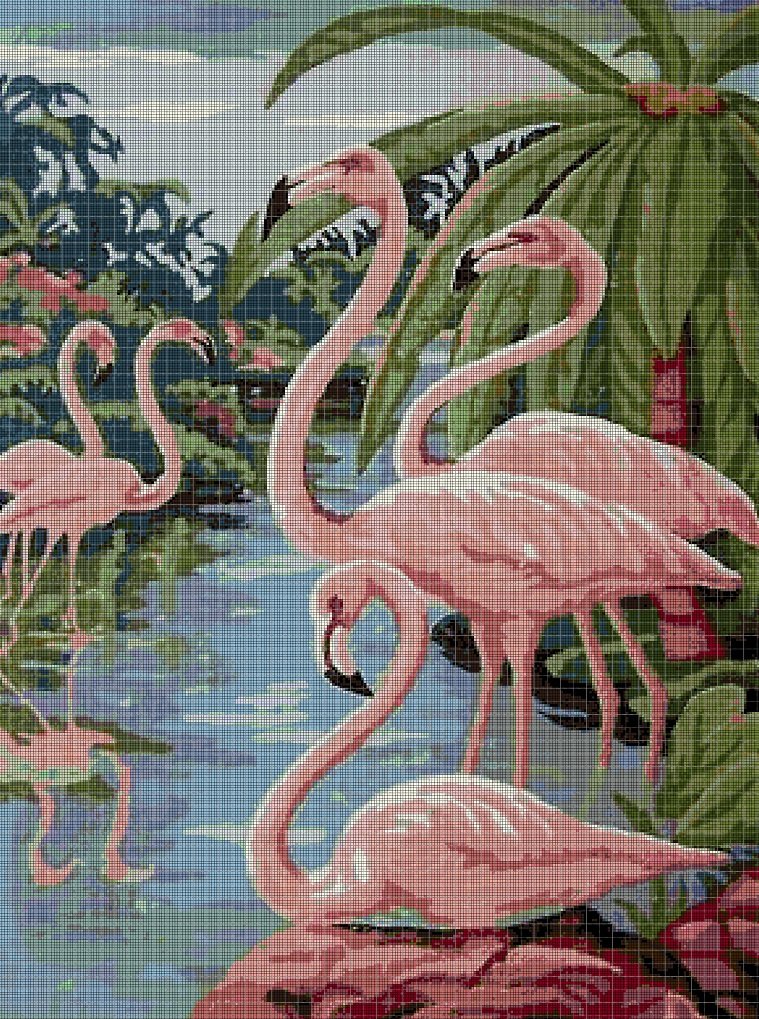 Flamingos 2 cross stitch pattern in pdf DMC