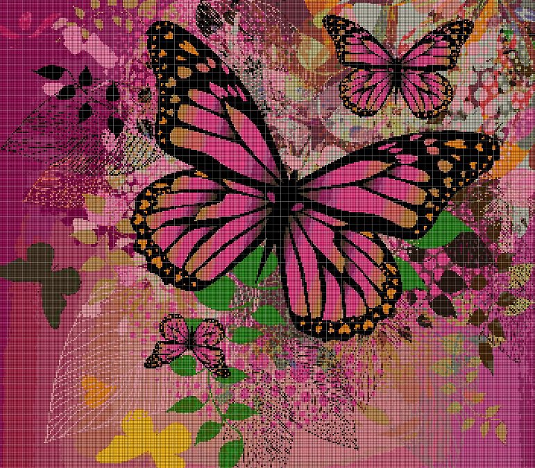 Floral Butterflies cross stitch pattern in pdf DMC