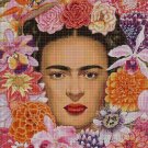 Frida with flowers cross stitch pattern in pdf DMC
