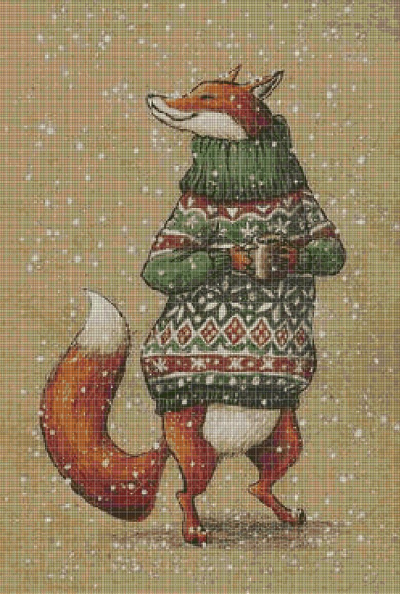 Fox in snow cross stitch pattern in pdf DMC