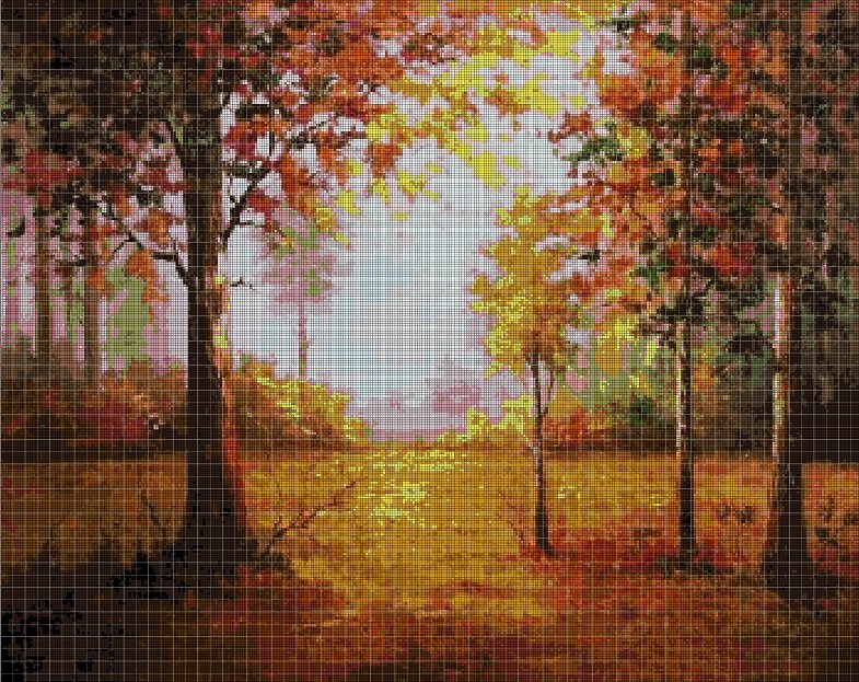 Forest in autumn 2 cross stitch pattern in pdf DMC