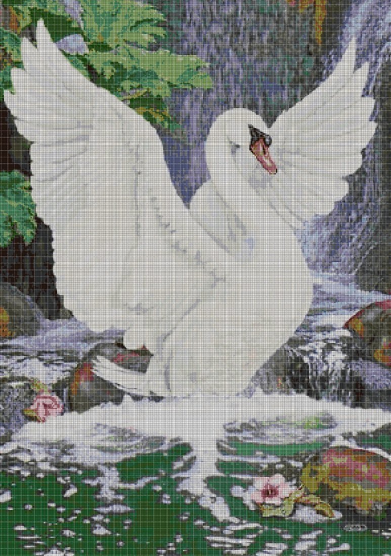 Flying Swan cross stitch pattern in pdf DMC