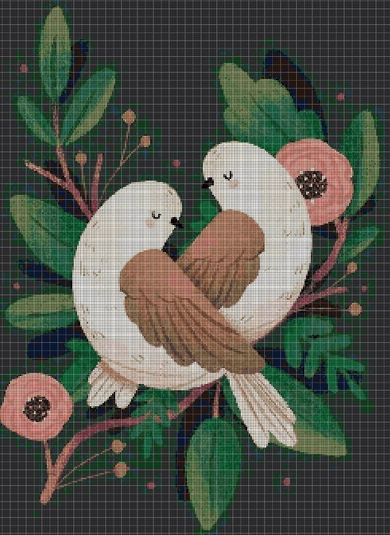 Folk art Birds cross stitch pattern in pdf DMC