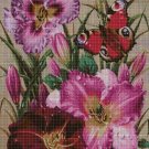 Flowers with butterfly cross stitch pattern in pdf DMC