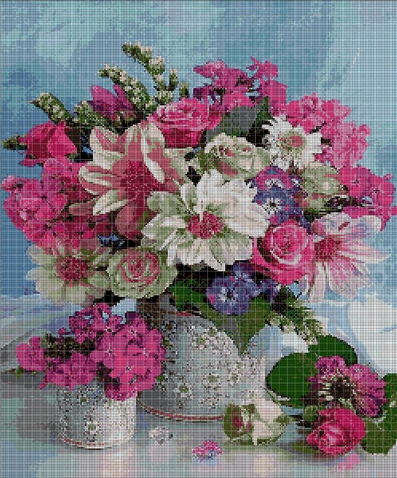 Flowers in vase 2 cross stitch pattern in pdf DMC