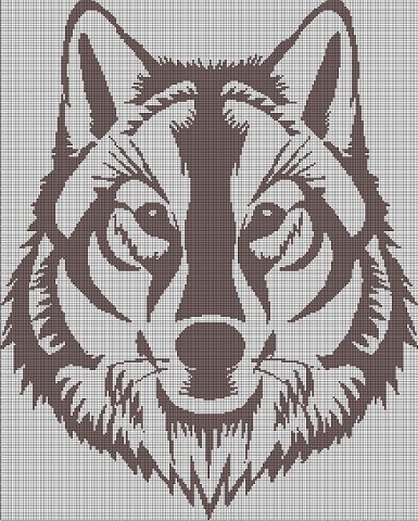Grey wolf head silhouette cross stitch pattern in pdf