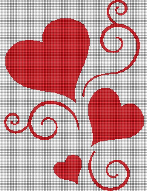Hearts silhouette cross stitch pattern in pdf