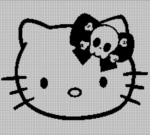 Hello Kitty skull silhouette cross stitch pattern in pdf