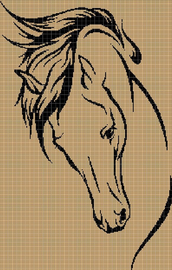 Horse head invert silhouette cross stitch pattern in pdf