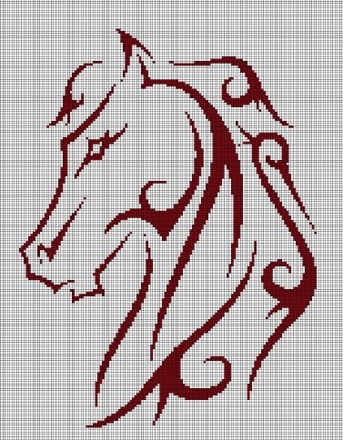 Horse head Wine rose silhouette cross stitch pattern in pdf