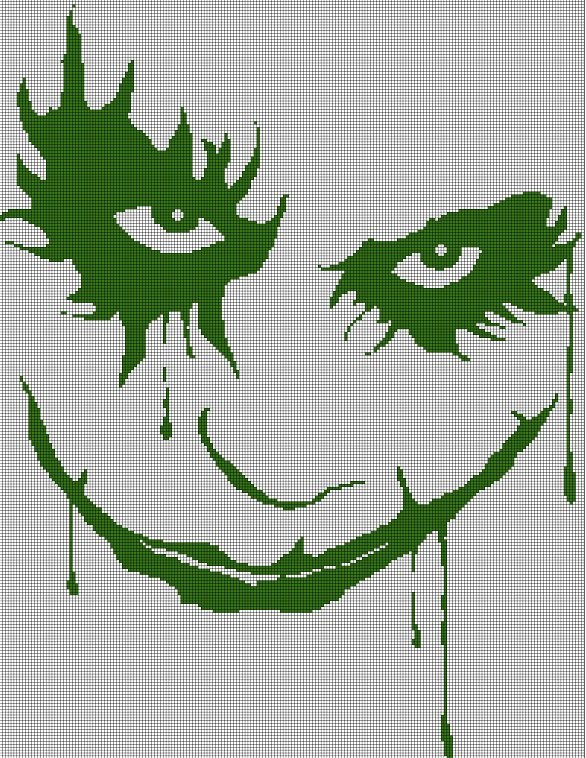 Joker face green silhouette cross stitch pattern in pdf