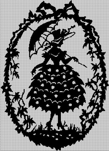 Lady vintage camoe silhouette cross stitch pattern in pdf