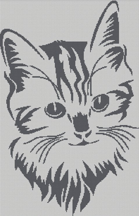 Little Cat head silhouette cross stitch pattern in pdf