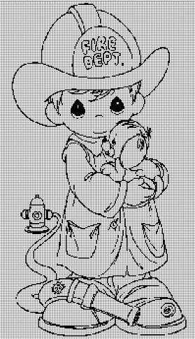 Little fire man silhouette cross stitch pattern in pdf