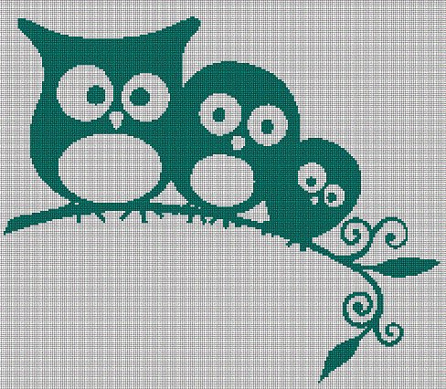 Little owls silhouette cross stitch pattern in pdf
