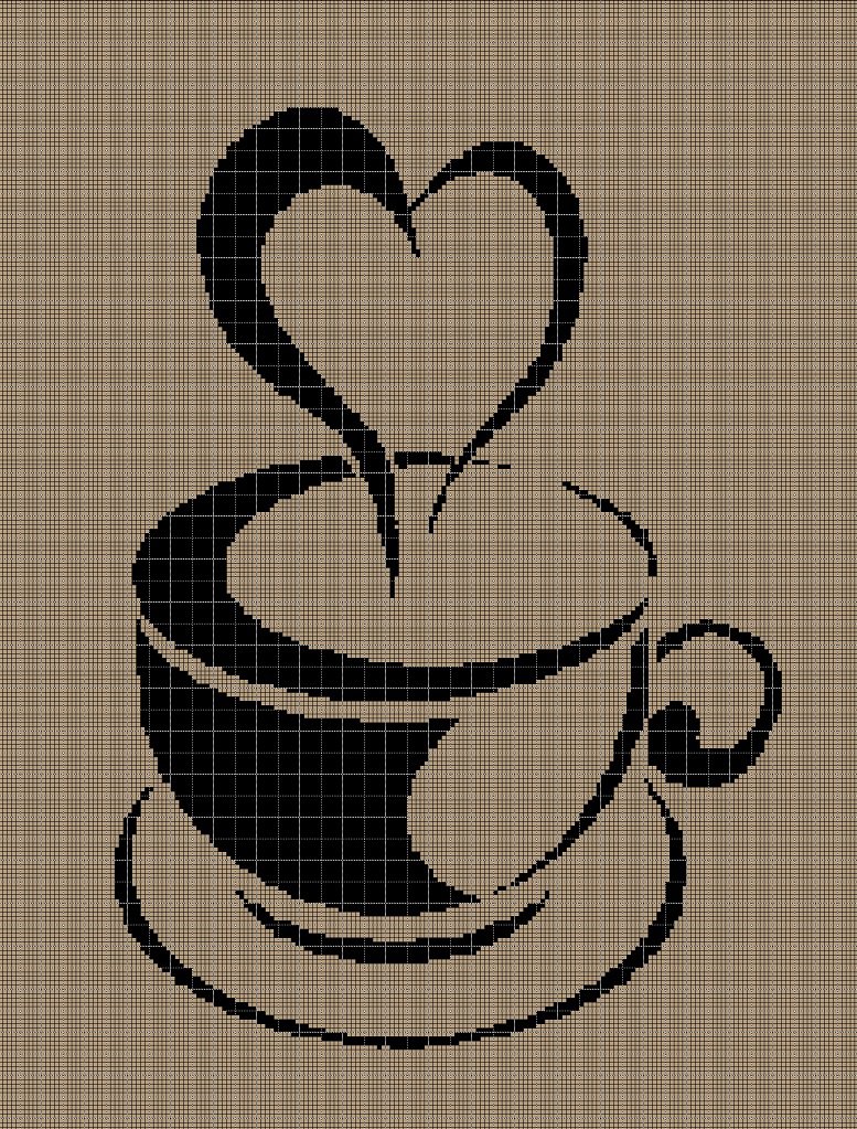 Love cup of coffee silhouette cross stitch pattern in pdf