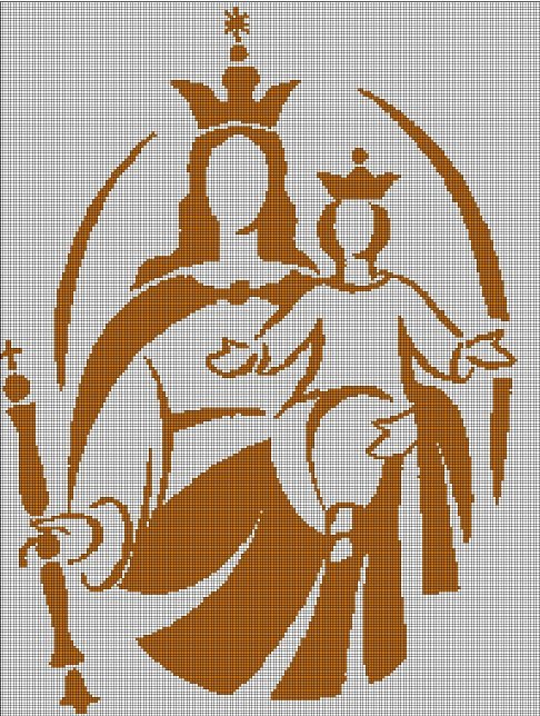 Mary and Jesus silhouette cross stitch pattern in pdf