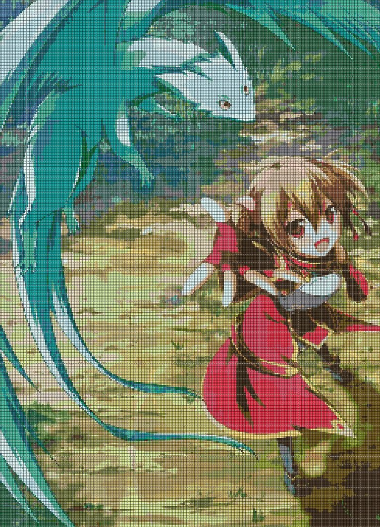 Girl and dragon anime cross stitch pattern in pdf DMC