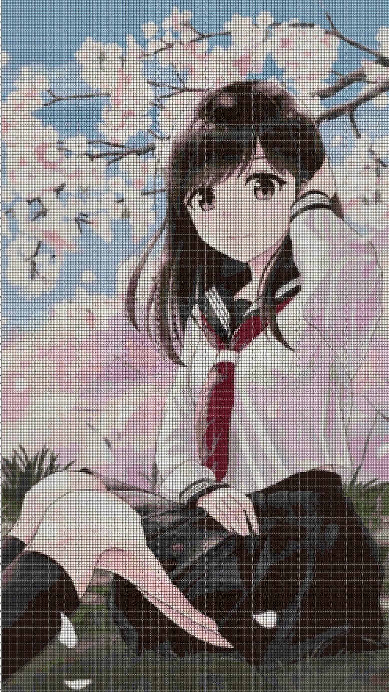 Girl in blossom cross stitch pattern in pdf DMC