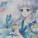 Girl with Blue Butterflies cross stitch pattern in pdf DMC